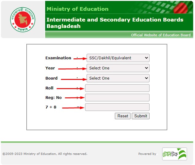 SSC Result with Marksheet